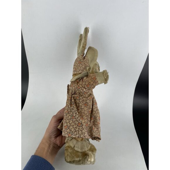 Antique Rabbit Bunny Floral Bloomer Dress red Eyes Straw Stuffed Mohair - Picture 4 of 15